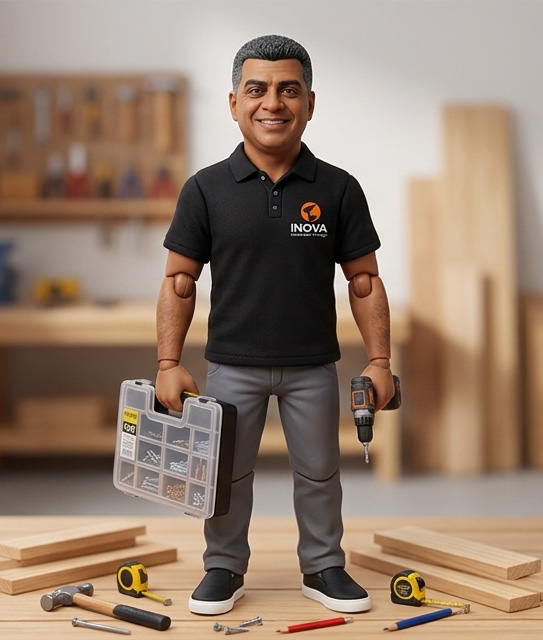 Personagem Inova Montagem & Design, representando Sérgio Nascimento, montador de móveis